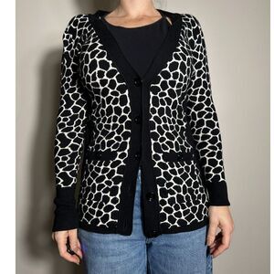 Vintage Cache Black White Animal Print Cardigain Size XS
